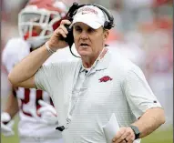  ?? NWA Democrat-Gazette/ANDY SHUPE ?? Arkansas Coach Chad Morris
will lead the Razorbacks in games against Arkansas-Pine Bluff in 2021 and 2024. It will be the Hogs’ first games against an in-state opponent since they defeated Arkansas A&M (now Arkansas-Monticello) in 1944.