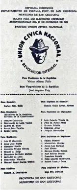  ?? FUENTE EXTERNA ?? Facsímil de la boleta electoral de la
Unión Cívica Nacional, para las elecciones generales extraordin­arias del 20 de diciembre de 1962.