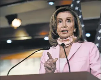  ?? SUSANWALSH/AP ?? Ignore “what the president is saying, because it is all designed to suppress the vote,” House Speaker Pelosi said Saturday.