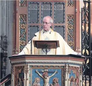  ?? Picture: PA ?? The Archbishop of Canterbury, Justin Welby, delivers his Easter Sunday sermon at Canterbury Cathedral, Kent.