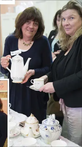  ??  ?? ABOVE: Jackie O’Neill from Wicklow Dementia Support pours Liz Dillon a cuppa from their fine china. LEFT: Liz Wall, Marita O’Brien and Jenny O’Reilly from Wicklow Dementia Support, Michael Fisher, Minister Simon Harris and Jackie O’Toole Wicklow...