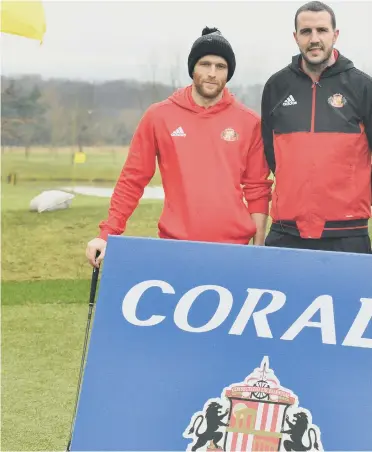  ??  ?? Adam Matthews, John O’Shea and Lee Cattermole line up ahead of the Coral Sunderland AFC Golf Challenge at the Ramside Hall Hotel. Pictures by Stu Norton.