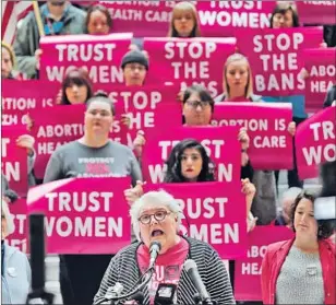  ?? Rick Bowmer Associated Press ?? PLANNED PARENTHOOD’S Karrie Galloway speaks at a 2019 event in Utah. After Patagonia donated to the nonprofit in 1990, it stood firm against complaints and calls for a boycott.