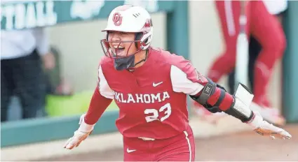  ?? TY RUSSELL/OU ATHLETICS ?? Oklahoma's Tiare Jennings, named one of 10 finalists for the USA Softball Collegiate Player of the Year earlier this week, was playing for the Batbusters only a year ago. The youth softball program has nine alumni on the current OU roster.