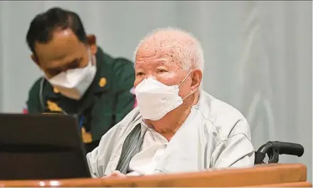  ?? NHET SOK HENG/EXTRAORDIN­ARY CHAMBERS IN THE COURTS OF CAMBODIA ?? Khieu Samphan, now 91, appears at a hearing Thursday in Phnom Penh, Cambodia.