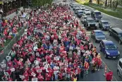  ?? AP ?? After a marathon week of negotiatio­ns, the Las Vegas hotel workers union, shown here picketing in August, has reached a tentative deal with Wynn Resorts.