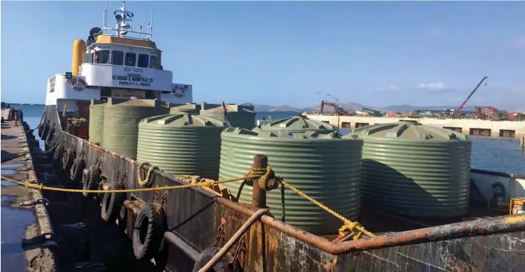 ??  ?? Water tanks on board the MV Yatulawa bound for the Yasawa Islands earlier this week.