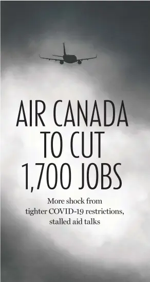  ?? PETER J. THOMPSON / NATIONAL POST ?? An Air Canada flight takes off from Toronto Pearson Airport on Wednesday. In addition to jobs, the carrier will also cut capacity, which, it says, will be about
20 per cent of what it was during the first quarter of 2019.