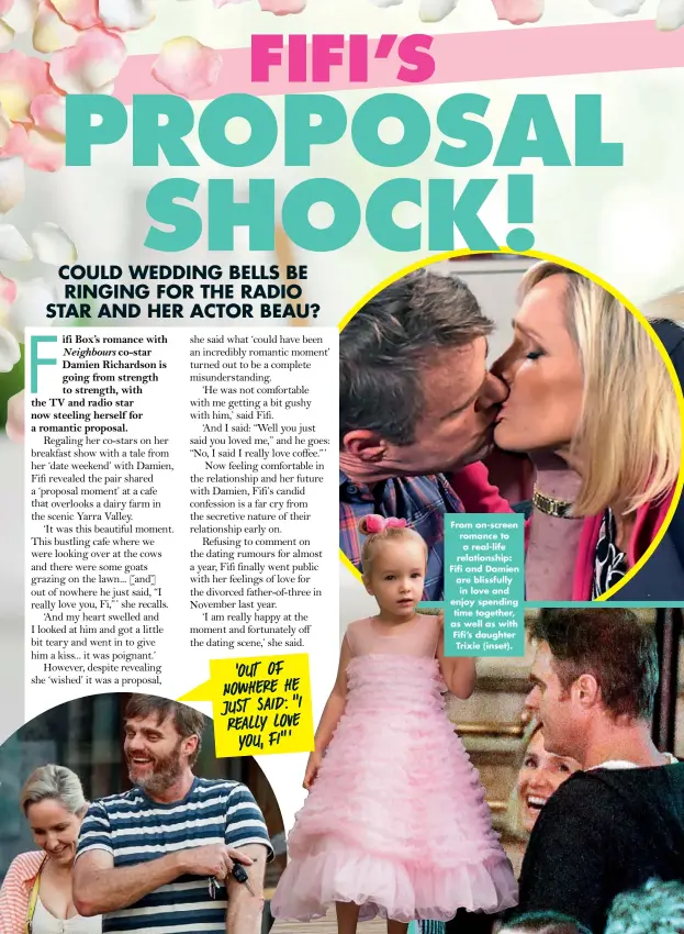  ??  ?? From on-screen romance to a real-life relationsh­ip: Fifi and Damien are blissfully in love and enjoy spending time together, as well as with Fifi’s daughter Trixie (inset).