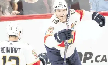  ?? GRAHAM HUGHES The Canadian Press via AP ?? The Panthers’ Matthew Tkachuk has six of Florida’s 17 power-play goals over the past 12 games, including two of the Panthers’ four scores with a man advantage in the 6-2 win over the Canadiens last Thursday.