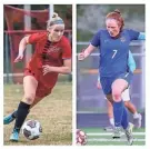  ?? SENTINEL FILES JOURNAL ?? Muskego's Anna Sikorski (left) and Brookfield Central's Kayla Budish were named first-team all-state by the Wisconsin Soccer Coaches Associatio­n for the second straight season.