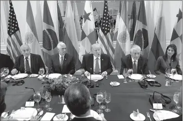  ?? AP/EVAN VUCCI ?? President Donald Trump speaks during a dinner with Latin American leaders at the Palace Hotel during the United Nations General Assembly on Monday in New York.