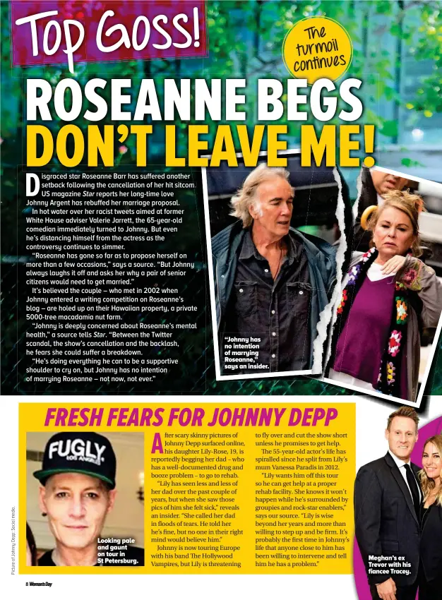  ??  ?? “Johnny has no intention of marrying Roseanne,” says an insider.