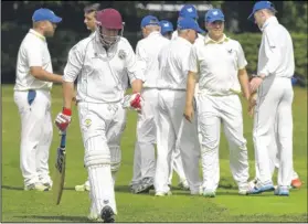  ?? Picture: Tony Flashman FM4489093 ?? Boughton & Eastwell celebrate the wicket of Littlebour­ne’s Owen Holton for 22, caught by Kelvin Hitchcock off the bowling of Ian Thomas