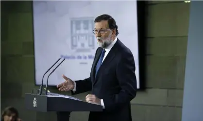  ??  ?? Spanish Prime Minister Mariano Rajoy speaks to the press after the cabinet meeting at Moncloa Palace on 21 October. Photograph: Pablo Blazquez Dominguez/Getty Images