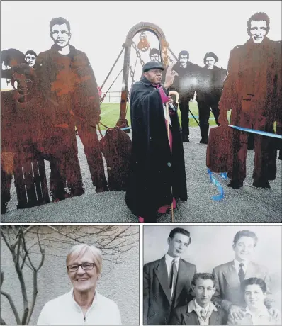  ??  ?? Archbishop of York Dr John Sentamu blessing the new Lost Trawlermen Memorial at St Andrews Quays, Hull, last year; the widow of mate Pete Smith, Kath, who was lost aboard the Kingston Peridot in January 1968; mate Pete Smith, far left.