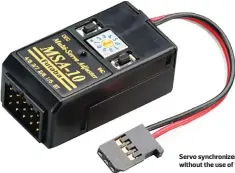  ??  ?? Servo synchroniz­ers, like the Futaba MSA-10 and the JR Matchbox, can make ganging servos together easy, without the use of transmitte­r mixing and programmin­g.