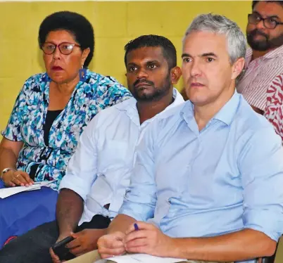  ?? DEPTFO ?? Mereseini Baleilevuk­a (seated far left) during public consultati­on to review the Immigratio­n Act 2003. Photo: