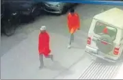  ?? SOURCED ?? CAPTURED ON CAM: A CCTV footage surfaced, in which a woman was seen with the two suspects (right) in Kamlesh Tiwari’s murder. A senior police official said one of the assailants was also seen talking to the saffron clad woman. He said the woman’s involvemen­t was also suspected in the crime.