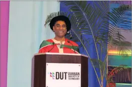  ??  ?? Kumi Naidoo, right, and Navi Pillay were presented with honorary doctorates from the Durban University of Technology last week.