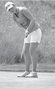  ?? AP Photo ?? Celine Herbin watches her putt on the seventh hole during the second round of the ShopRite LPGA Classic golf tournament, Saturday, June 9, 2018, in Galloway, N.J.