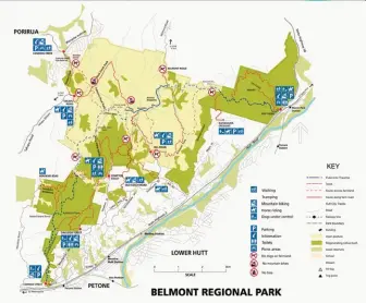  ??  ?? Above: Map of Belmont Regional Park with Old Coach Road towards its centre.