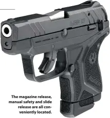  ??  ?? The magazine release, manual safety and slide release are all convenient­ly located.