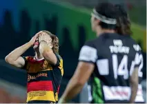  ?? GETTY ?? Waikato playmaker Damian McKenzie reacts after missing three chances to beat Hawke’s Bay in Hamilton yesterday.