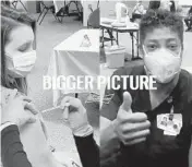  ?? BUDWEISER ?? This image provided by Budweiser shows two health care workers getting vaccinated in an advertisem­ent Budweiser is running before Super Bowl LV in Tampa, Florida.