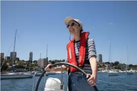  ?? Photograph: Blake Sharp-Wiggins/The Guardian ?? Rosemary Bolger learns to sail with skipper David Kelly from EastSail onboard a 35ft yacht called Karma in Sydney harbour.