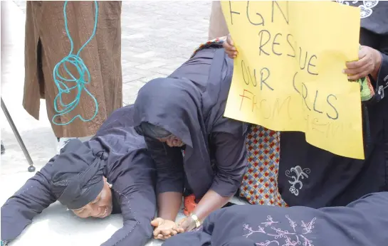  ?? PHOTO Macjohn Akande ?? Chibok women pleading for the rescue of the abducted schoolgirl­s, in Abuja yesterday.