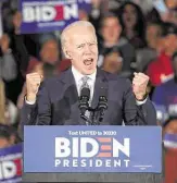  ?? Scott Olson / Getty Images ?? Former Vice President Joe Biden savors his triumph in the South Carolina primary Saturday.