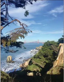  ??  ?? The Coastal Trail carves a path along cliff edges and through forests and beaches, offering numerous unobstruct­ed views of the Golden Gate Bridge.