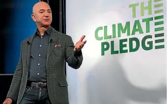  ?? AP ?? Amazon CEO Jeff Bezos plans to spend $10 billion of his own fortune to help fight climate change. Bezos, the world’s richest man, said in an Instagram post that he would start giving grants this summer to scientists, activists and non-profits working to protect the Earth.