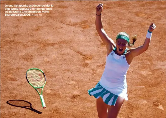  ??  ?? Jelena Ostapenko est devenue hier la plus jeune joueuse à remporter un titre du Grand Chelem depuis Maria Sharapova en 2006.