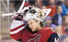  ?? ROSS D. FRANKLIN/ASSOCIATED PRESS ?? Arizona’s Mike Smith is not happy with the NHL’s concussion protocol for goalies. It is one of the topics that will be discussed by the league’s general managers at their annual meeting.