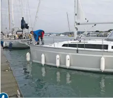  ??  ?? As the skipper gives her a good burst of astern to get steerage way, the crew's job is to make sure the bow spring comes aboard snag-free. That earlier check has paid off