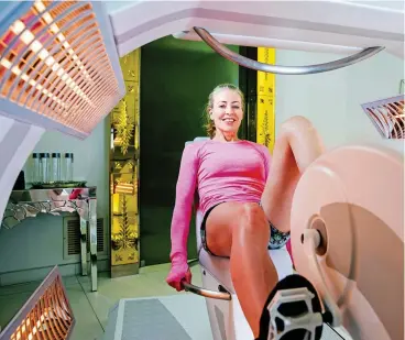  ??  ?? Hot work: Alice pedals under infrared lamps in the ZeroFat iR1