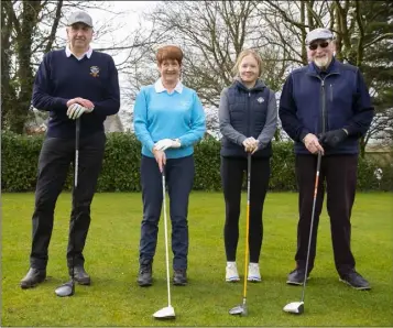  ??  ?? George Walsh (Vice Captain), Teenie Murphy (lady Vice Captain), Jane Walsh (Junior Captain) and Mick Malone (past President) at the New Ross club drive-in.