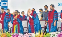  ?? PTI ?? Prime Minister Narendra Modi at the graduation ceremony of the PGP class of 2022, at Indian School of Business, in Hyderabad on Thursday.