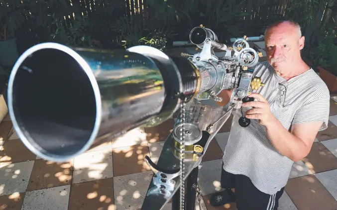  ?? BIG MONTH: Charles Mitchard with the homemade refracting telescope he will use to catch all the lunar action. Picture: SCOTT RADFORD- CHISHOLM ??