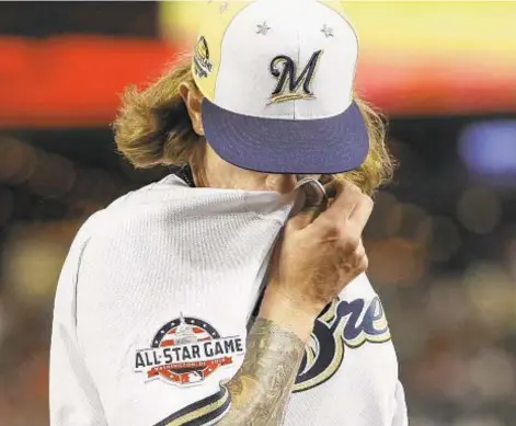  ??  ?? GETTY While Josh Hader was getting rocked during the All-Star Game, the Twitterver­se dug up a series of offensive tweets from his past.