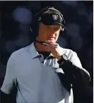  ?? NHAT V. MEYER — STAFF PHOTOGRAPH­ER ?? Coach Jon Gruden’s Raiders need to win their last three games and likely get some help to make the playoffs.