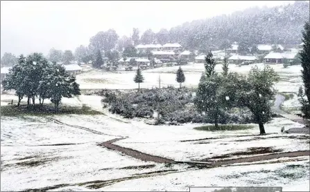  ??  ?? Light snow fell on the Gooderson Drakensber­g Gardens Golf and Spa Resort on Fairways today. Five people were killed in a car crash in Shongweni yesterday. Four others were treated for injuries.