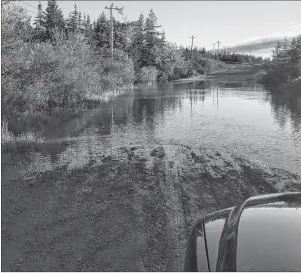  ?? PHOTO SUBMITTED/AILEEN BROSE ?? This was the scene that Loch Lomond resident Aileen Brose encountere­d on the Loch Lomond Road when driving home from work Tuesday evening. Area residents have complained about persistent flooding on the road and have reported several close calls after vehicles became submerged.