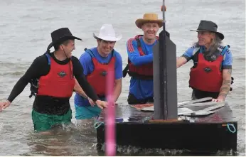  ??  ?? David Reid, Brian Grogan, Michael Grogan and Shane Loughran at the Raft Race held in Blackrock.