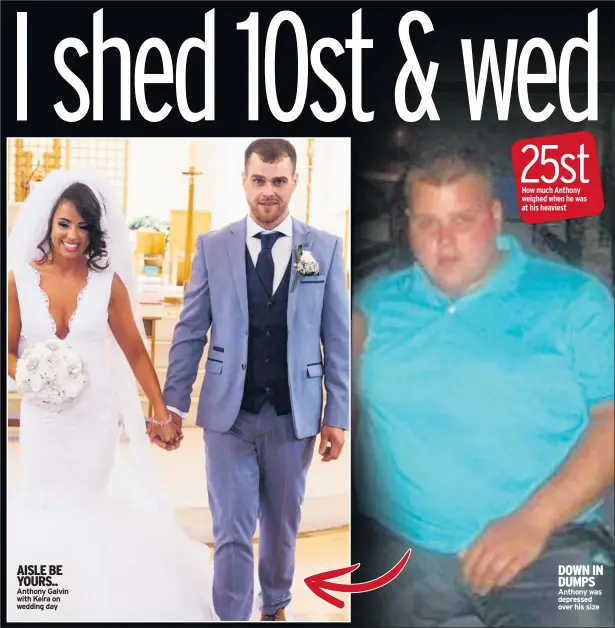  ??  ?? AISLE BE YOURS.. Anthony Galvin with Keira on wedding day
DOWN IN DUMPS Anthony was depressed over his size