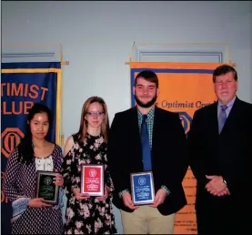  ?? CONTRIBUTE­D PHOTO ?? Local STAR Students, from left, Jennifer Mulijawan, Calhoun High School; Avery Britt, Sonoravill­e High School; Gabriel “Ross” Dixon, Gordon Central High School; and Stephen Poloney, Gordon County Optimist Club president.