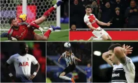  ??  ?? Clockwise from top left: Ben Foster, Laurent Koscielny, Aleksandar Mitrovic, Miguel Almirón and Moussa Sissoko all make the team. Composite: Getty Images; Action Images via Reuters; BPI/Rex/Shuttersto­ck; AFP/Getty Images