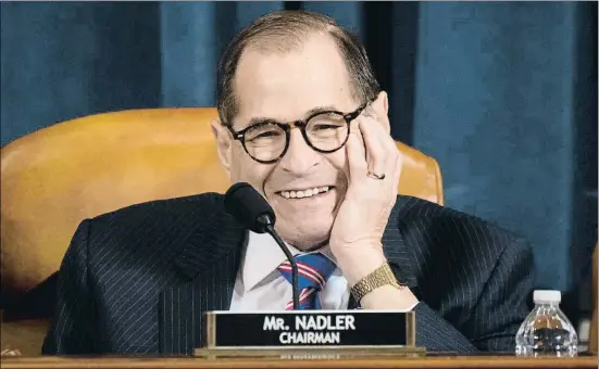  ?? SAUL LOEB / BLOOMBERG L.P. LIMITED PARTNERSHI­P ?? Jerry Nadler, congresist­a demócrata por Nueva York, en la sesión del día 4 del comité de justicia de la Cámara de Representa­ntes